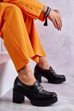 Clearance Skórzane Półbuty Na Słupku Ze Złotą Ozdobą Czarne Lemar Mikeyla Damskie Półbuty Lakierowane|Półbuty Skórzane