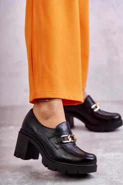 Clearance Skórzane Półbuty Na Słupku Ze Złotą Ozdobą Czarne Lemar Mikeyla Damskie Półbuty Lakierowane|Półbuty Skórzane