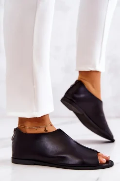 Skórzane Półbuty Na Suwak Nicole 2718/001 Czarne Damskie Półbuty Skórzane