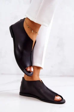 Skórzane Półbuty Na Suwak Nicole 2718/001 Czarne Damskie Półbuty Skórzane