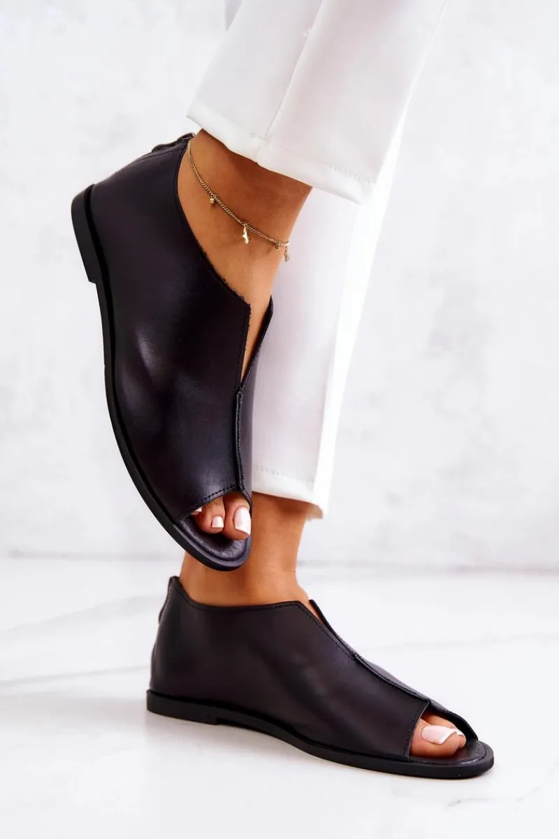 Skórzane Półbuty Na Suwak Nicole 2718/001 Czarne Damskie Półbuty Skórzane