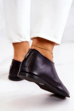 Skórzane Półbuty Na Suwak Nicole 2718/001 Czarne Damskie Półbuty Skórzane