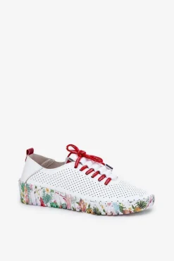 Discount Skórzane Półbuty Na Wzorzystej Platformie 54C1567 Biało-Czerwone Damskie Buty Sportowe Na Platformie|Półbuty Skórzane