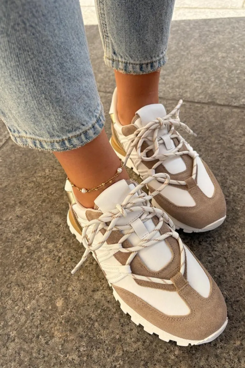 Clearance Artiker Skórzane Półbuty Sneakersy Damskie 56C1738 Beżowo-Złote