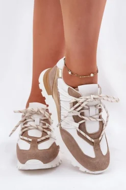 Clearance Artiker Skórzane Półbuty Sneakersy Damskie 56C1738 Beżowo-Złote