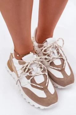 Clearance Artiker Skórzane Półbuty Sneakersy Damskie 56C1738 Beżowo-Złote