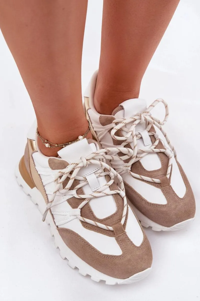 Clearance Artiker Skórzane Półbuty Sneakersy Damskie 56C1738 Beżowo-Złote