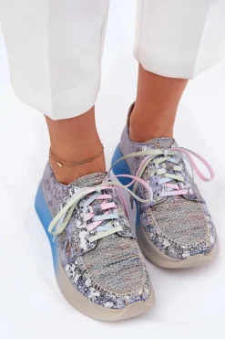New Skórzane Półbuty Sneakersy Damskie Na Platformie 06776A-06 Niebieskie Damskie Buty Sportowe Na Platformie|Półbuty Skórzane