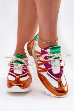 Hot Skórzane Półbuty Sneakersy Damskie 56C1737 Multikolor Damskie Buty Sportowe Na Platformie|Sneakersy Damskie