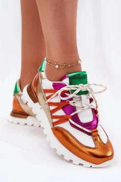 Hot Skórzane Półbuty Sneakersy Damskie 56C1737 Multikolor Damskie Buty Sportowe Na Platformie|Sneakersy Damskie