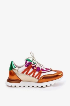 Hot Skórzane Półbuty Sneakersy Damskie 56C1737 Multikolor Damskie Buty Sportowe Na Platformie|Sneakersy Damskie