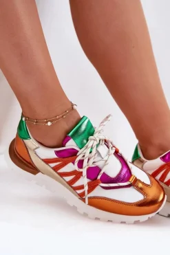 Hot Skórzane Półbuty Sneakersy Damskie 56C1737 Multikolor Damskie Buty Sportowe Na Platformie|Sneakersy Damskie