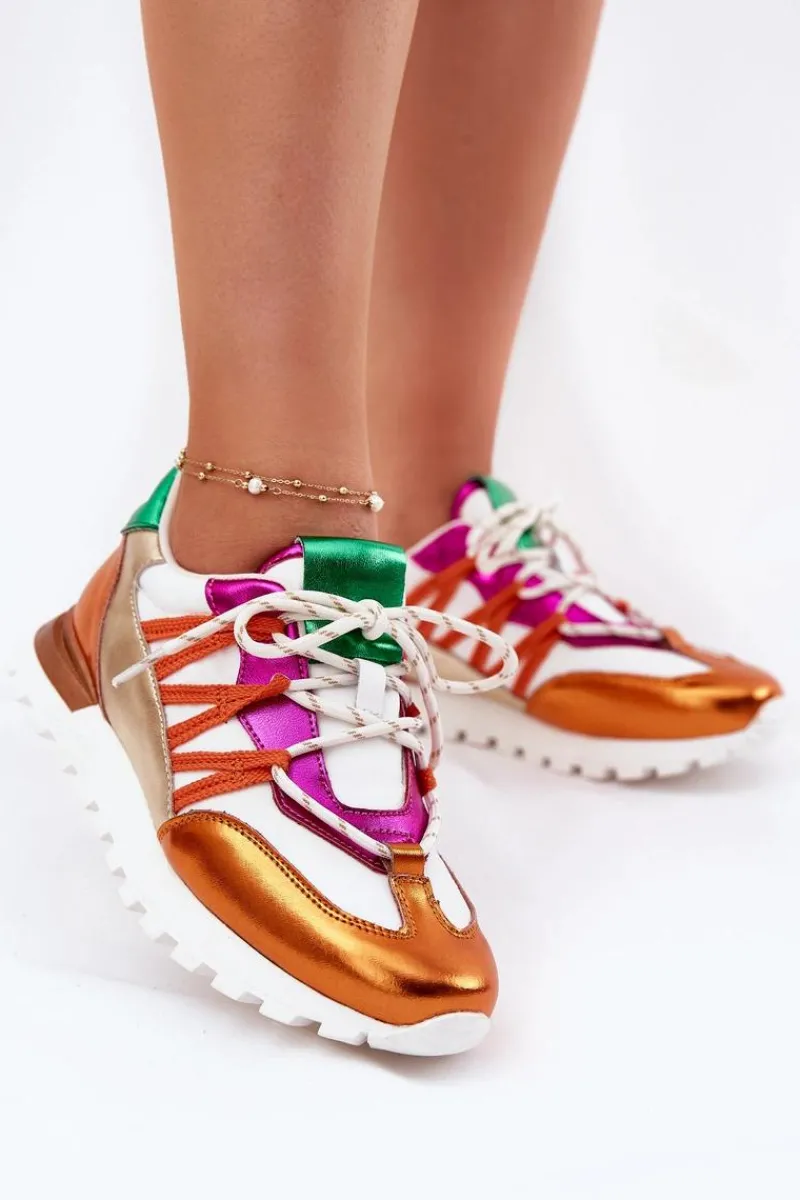 Hot Skórzane Półbuty Sneakersy Damskie 56C1737 Multikolor Damskie Buty Sportowe Na Platformie|Sneakersy Damskie