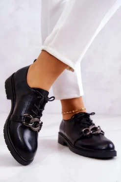 Sale Damskie buty S.Barski Skórzane Półbuty Wiązane Z Ozdobą Czarne Larosa