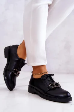 Sale Damskie buty S.Barski Skórzane Półbuty Wiązane Z Ozdobą Czarne Larosa