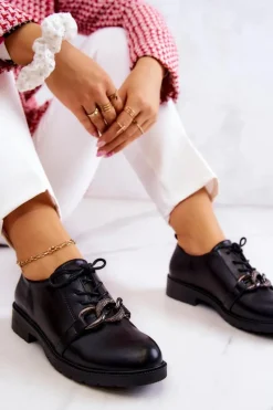 Sale Damskie buty S.Barski Skórzane Półbuty Wiązane Z Ozdobą Czarne Larosa