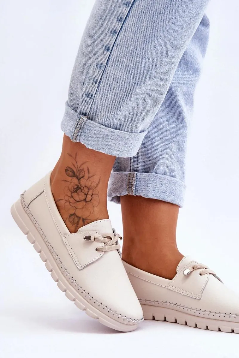 Sale Buty damskie Vinceza Skórzane Półbuty Wsuwane Beżowe Archie