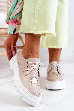 Online Skórzane Półbuty Z Sercem Beżowe Curtis Damskie Półbuty Skórzane