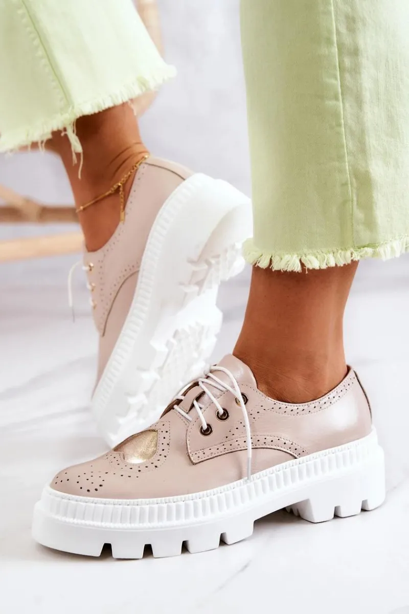 Online Skórzane Półbuty Z Sercem Beżowe Curtis Damskie Półbuty Skórzane