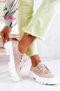 Online Skórzane Półbuty Z Sercem Beżowe Curtis Damskie Półbuty Skórzane