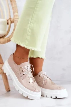 Online Skórzane Półbuty Z Sercem Beżowe Curtis Damskie Półbuty Skórzane