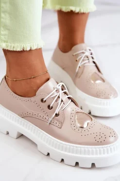 Online Skórzane Półbuty Z Sercem Beżowe Curtis Damskie Półbuty Skórzane