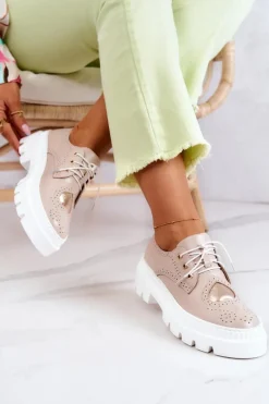 Online Skórzane Półbuty Z Sercem Beżowe Curtis Damskie Półbuty Skórzane