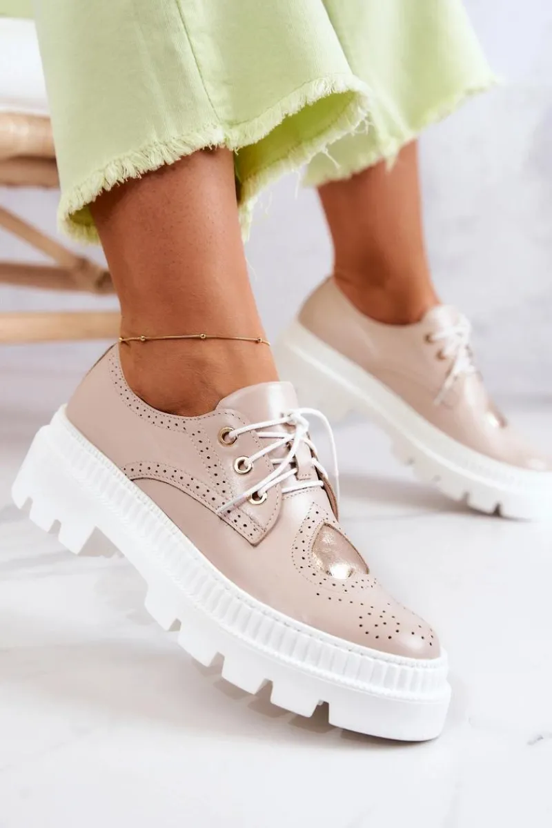 Online Skórzane Półbuty Z Sercem Beżowe Curtis Damskie Półbuty Skórzane