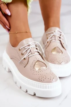 Online Skórzane Półbuty Z Sercem Beżowe Curtis Damskie Półbuty Skórzane