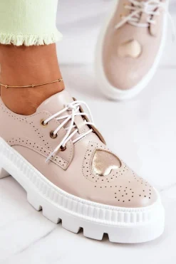 Online Skórzane Półbuty Z Sercem Beżowe Curtis Damskie Półbuty Skórzane