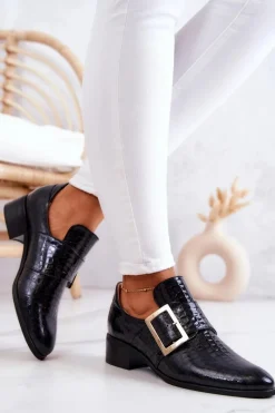 Półbuty Lakierowane|Półbuty Skórzane>Boto Skórzane Półbuty Ze Sprzączką Czarne Taliya