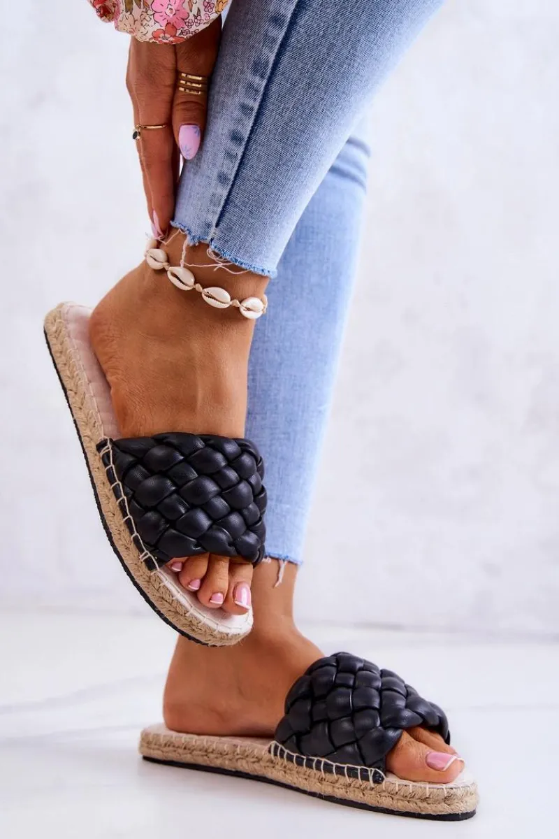 Klapki Damskie Big Star|Klapki Damskie Klasyczne>Big Star Shoes Skórzane Plecione Klapki Big Star JJ274919 Czarne