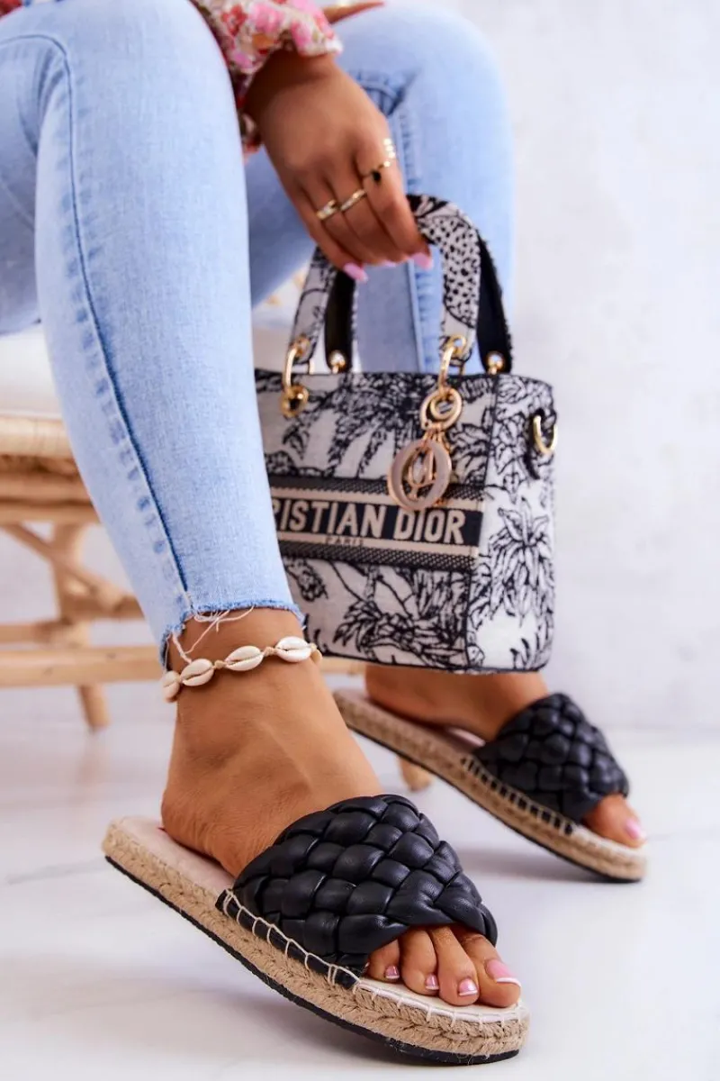 Klapki Damskie Big Star|Klapki Damskie Klasyczne>Big Star Shoes Skórzane Plecione Klapki Big Star JJ274919 Czarne