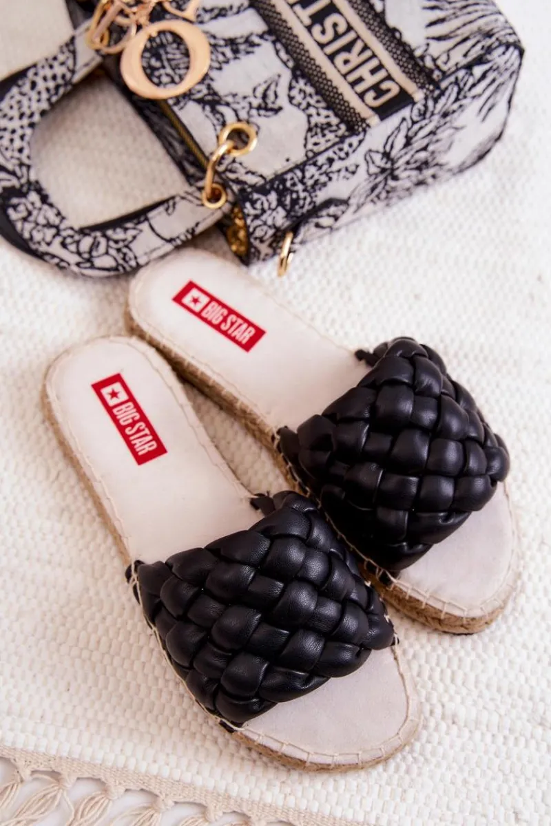 Klapki Damskie Big Star|Klapki Damskie Klasyczne>Big Star Shoes Skórzane Plecione Klapki Big Star JJ274919 Czarne