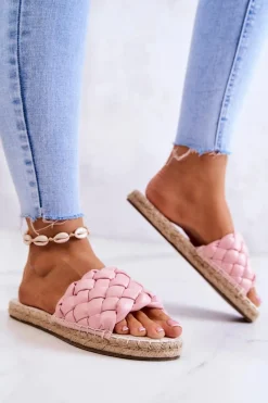 Best Skórzane Plecione Klapki Big Star JJ274921 Różowe Damskie Klapki Damskie Big Star|Klapki Damskie Klasyczne