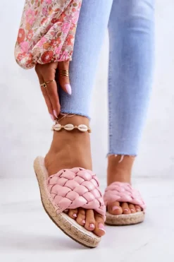 Best Skórzane Plecione Klapki Big Star JJ274921 Różowe Damskie Klapki Damskie Big Star|Klapki Damskie Klasyczne