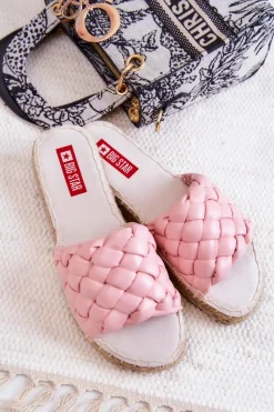 Best Skórzane Plecione Klapki Big Star JJ274921 Różowe Damskie Klapki Damskie Big Star|Klapki Damskie Klasyczne