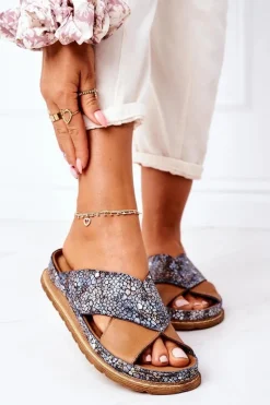 Maciejka Skórzane Profilowane Klapki 04986-02 Brązowe