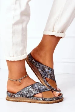 Maciejka Skórzane Profilowane Klapki 04986-02 Brązowe