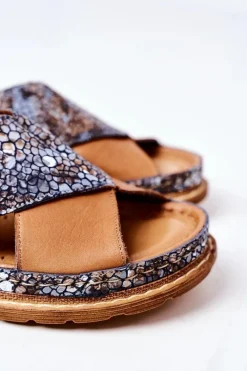 Maciejka Skórzane Profilowane Klapki 04986-02 Brązowe