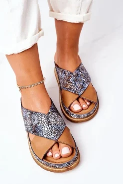 Maciejka Skórzane Profilowane Klapki 04986-02 Brązowe