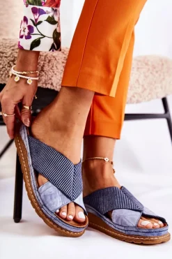 Klapki Damskie Klasyczne>Maciejka Skórzane Profilowane Klapki 04986-17 Niebieskie