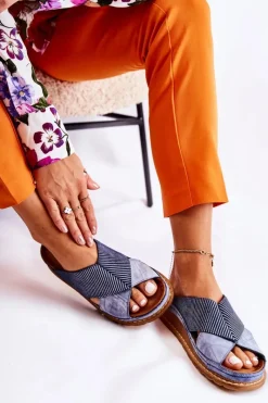 Klapki Damskie Klasyczne>Maciejka Skórzane Profilowane Klapki 04986-17 Niebieskie