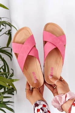 Best Big Star Shoes Skórzane Profilowane Klapki Big Star HH274597 Fuksja