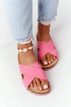 Best Big Star Shoes Skórzane Profilowane Klapki Big Star HH274597 Fuksja