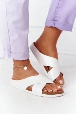 Klapki Damskie Klasyczne>Big Star Shoes Skórzane Profilowane Klapki Big Star HH274647 Białe