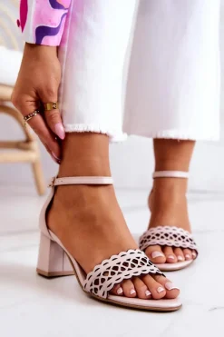 Best Boto Skórzane Sandałki Ażurowe Lewski 2869/2 Perłowy Beż