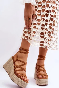 Sandały Na Koturnie>Boto Skórzane Sandałki Na Koturnie Brązowe Margaritt