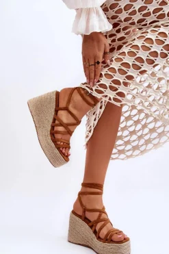 Sandały Na Koturnie>Boto Skórzane Sandałki Na Koturnie Brązowe Margaritt