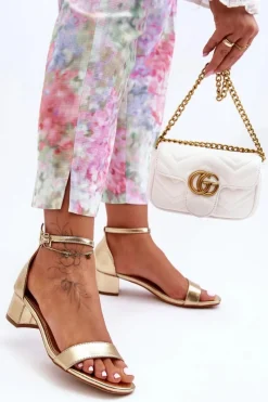 Sandały Na Obcasie>Boto Skórzane Sandałki Na Obcasie Gładkie Złote Inspire Me!